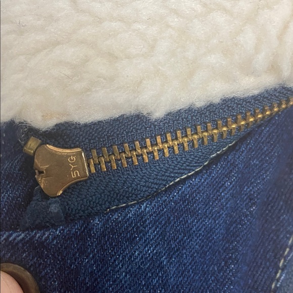 Vintage 1980’s Dual Control Denim Navy Sherpa Collar Bomber Jacket - Picture 11 of 12